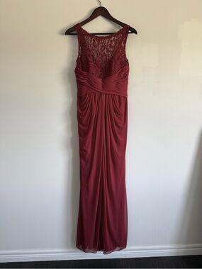David's Bridal Lace-Back Maxi Dress in Burgundy